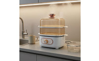 Transparent Chambers 2-Tier Food Steamer Rotary Control Knob Two-Tier Food Steamer Side Handles Steam Cooker Compact
