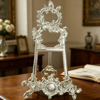 Ornate Metal Stand Curved Feet Freestanding Display Stand Sturdy Construction Decorative Book Holder