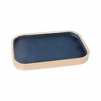 Gold-Tone Rectangular Jewelry Tray Aluminum Alloy Microfiber-Lined Jewelry Tray Dark Blue Lining Accessory Organizer Rounded Corners