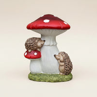 Fungus Statue with Hedgehogs Ceramic Fungus Hedgehog Figurine Toadstool Ornament Whimsical Cute for Gardeners, Patio