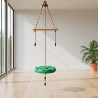 Outdoor Swing with Wooden Bar Braided Disc Swing Suspended Indoor for Children, Toddlers, Backyard, Playroom, Daycare