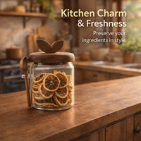 Glass Storage Jar with Wooden Spoon, Clear Glass Food Container for Tea Coffee Beans, Airtight Pantry Storage for Dry Ingredients