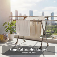 Sturdy and Long-Lasting Foldable Cross-Frame Clothes Horse Installationassembly-Installation-Ready Garment Rack Heavy Duty Laundry Equipment Large Capacity for Apartment Dwellers, Homemakers, Balcony, Indoors, Outdoors, Bedroom