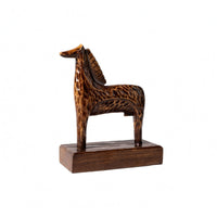 Mottled Wood Base Horse Figurine Dark Brown Standing Horse Statue Carved Display Piece Glossy for Shelf, Desk