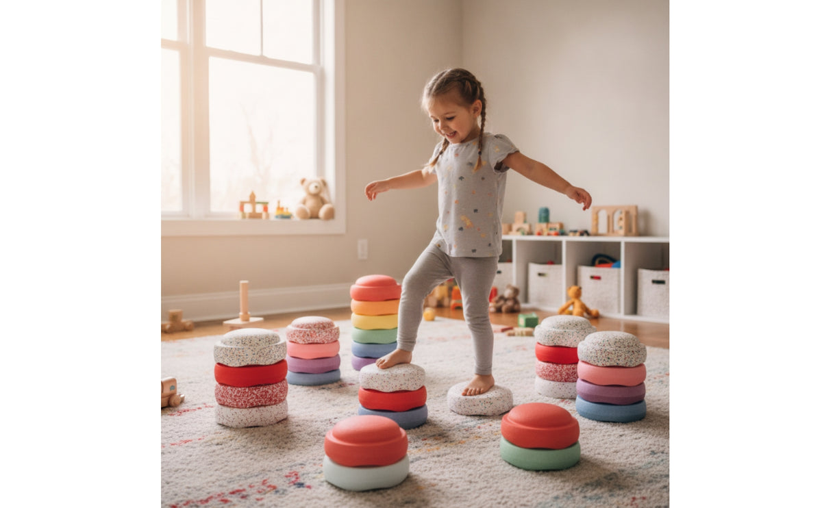 5 Pieces Lightweight Stepping Stones with Textured Surface Stackable Foam Stepping Stones Speckled Toy Outdoor for Toddlers