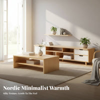 Nordic Aesthetic TV Stand and Coffee Table Combination Modern Minimalist design TV Stand and Coffee Table Set Large Storage Capacity Living Room Furniture Easy Assembly for Apartment Dwellers, Homeowners, Bedroom, Small Spaces, Lounge Area