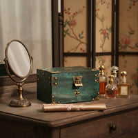 Wooden Jewelry Box Lockable Design Chinese Design Keepsake Box Antique Design Treasure Chest Multifunctional for Home Decor