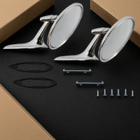 Polished Silver Vintage Car Rearview Mirrors Long Tapered Arms Chrome Round Rearview Mirrors Mounting Gaskets Vintage Round Car Mirror