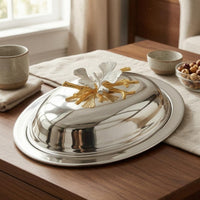 Iron Oval Butter Box Polished Finish Leaf Lid Butter Box Decorative Kitchen Storage Multi-Purpose