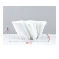 Sculptural Matt White Vase Home Decor Folded Ribbon