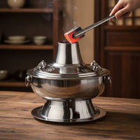 -Heated Hot Pot Traditional Hot Pot with Chimney Even-Heating Cookware for Home Dining, Restaurants