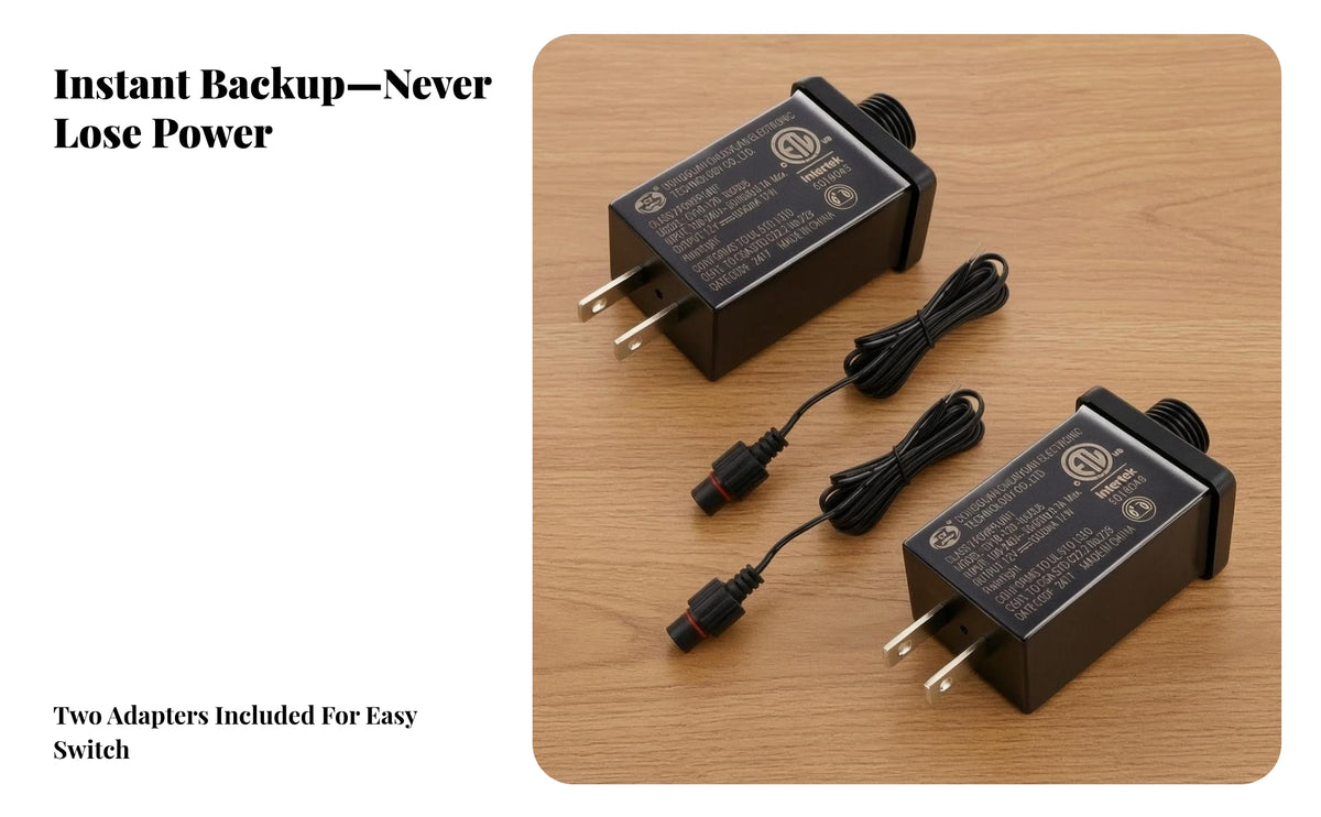 2 Pieces Replacement Power Adapter | Waterproof IP44 Design, 12V Power Adapter with Extension Cord, Threaded Output Connector, for LED Lights