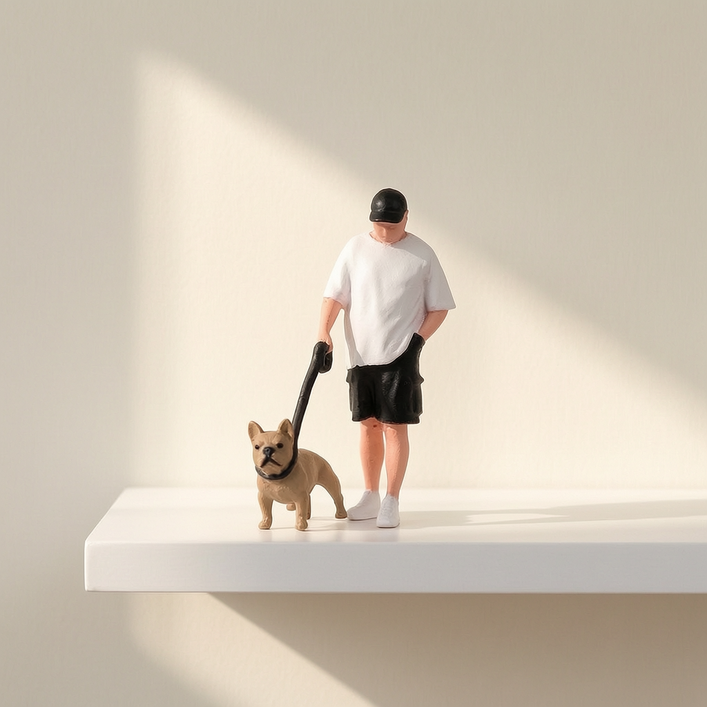 Miniature Figurine Man Walking Shar Pei Dog for Diorama Decoration