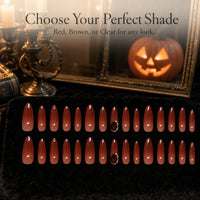 Halloween Dark Red Ruby Press-On Nails with Gradient Long Diamond Design, Detachable