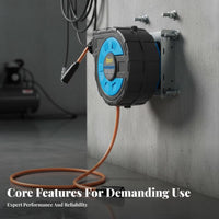 180° Swivel Mount Automatic Retractable Hose Reel Tangle-Clear of Auto Rewind Air Hose Reel Lock-Anywhere Mechanism Garage Equipment Kink Resistant for Workshop Professionals, DIY Enthusiasts, Factory Workers, Home Studio