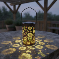 Automatic Dusk to Dawn Colorful Floral Lantern Energy Saving Floral Solar Lantern Weather Resistant Hollow Metal Light for Patio, Yard, Camping