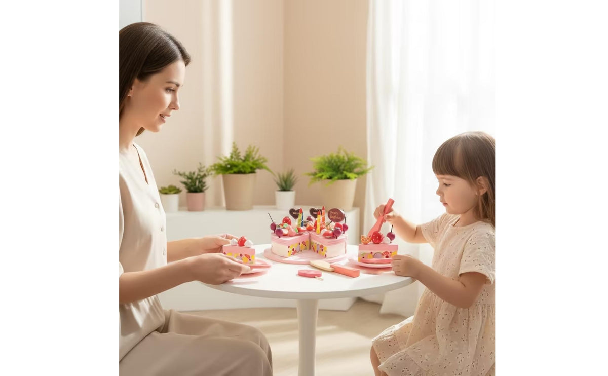 Pretend Play Dessert Set Reusable Toy Birthday Cake Imaginative Wooden Cake Toy for Young Children, Daycare