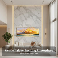 Golden Peak Scenery Painting Light Elegant Design Sunlit Mountain Wall Picture Crisp Printing Large Landscape Picture for Living Room