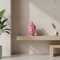 Zen Buddha Head Sculpture with Pedestal Serene Buddha Head Statue Glossy Textured for Home Decorators, Art Collectors