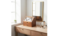 Wooden Storage Box with Drawer Sturdy Wood Countertop Vanity Storage Box Multi-Tier Cosmetic Organizer Large Capacity