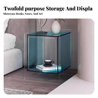Modern Design Acrylic Cube End Table Minimalist Design Transparent Multi-Level Stand Space-Saving Nightstand With Storage Shelf for Apartment Dwellers, Young Adults, Homeowners, Bedroom, Small Areas, Living Room, Entryway