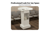 Spacious Desktop Floor Standing Pulpit Multi-Purpose Modern Presentation Desk Sturdy Construction Wooden Lectern with Storage Stable Base for Teachers, Presenters, Conference Room, Classroom, Lecture Hall, Church