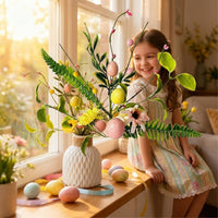 Artificial Easter Egg Twigs, Speckled Pastel Foam Spray with Berries, Bendable Wire Spring Floral Picks for Vase Display, DIY Wreath & Bonnet Craft Decoration