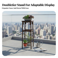 Tall Wooden Flower Stand Sturdy Wood Construction Unrestricted Standing Pot Riser Floor-Standing Versatile for Living Room