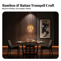 Asian Inspired Woven Bamboo Hanging Lamp Light Handmade Bamboo Lamp Shade Easy Installation Japanese Design Ceiling Lantern Adjustable Height for Guesthouse Owners, Interior Designers, Homeowners, Tea House, Dining Room, Restaurant, Bedroom