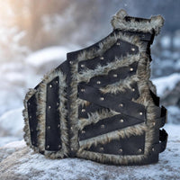 Embossed Half Breastplate with Faux Faux Hair Adjustable Cosplay Breastplate Viking Costume Battle Gear Asymmetrical for Cosplayers, Larpers, Medieval Festival Faires, Halloween