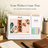 2026 Desk Calendar with Multi-color Sticky Notes, Retro Creative Business Desktop Ornament