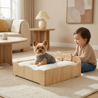 Wooden Pet Bed with Cushion Raised Furniture Sturdy for Young Dogs