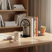 2 Pieces Space Saving Vase Pattern Bookends Sturdy Hollow Floral Book Stand Sturdy Flower Bookend Set for Bookshelf, Desk, Office