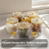 6 Pieces Food Storage Jars with Tray Transparent Body Decorative Snack Container Set Luxury Design Candy Dish Set for Kitchen Counter, Parties