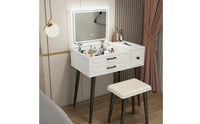 Hinged Lid Vanity Table Space Saving Dressing Table with Mirror and Stool Bedroom Furniture for Women