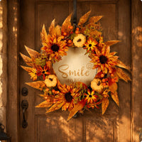 Sunflowers Floral Wreath Orange and Yellow Autumn Wreath Layered Home Decor Wall-Hanging
