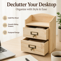 Wood Desktop Storage Drawers, 18L Desk Accessories & Storage for Students, Modern Office Organizer with 2 Drawers