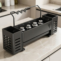 Bathroom and Kitchen Sink Organizer Made of Carbon Steel, Self-Draining Sponge Holder with Shelf for Dorm Students