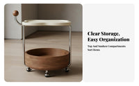 C-Shaped Rolling Side Table Movable with Casters C-Shaped Rolling Table Vintage Inspired Double-Levellevel Storage