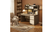 Ample Storage Space Solid Wood Desk Bookcase Combo Multi-Functional Student Workstation with Drawers Modern Design Study Desk with Bookshelf Low Formaldehyde for Students