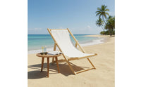 Foldable Wooden Beach Chair Portable Folding Recliner Chair Adjustable Backrest Outdoor Furniture Removable Washable Cover for Poolside