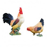 Cockerel and Hen Statue Fiberglass Garden Cockerel Sculpture Weather-Resistant Solar Chicken Statue for Courtyard, Manor, Restaurant