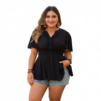 Shirt, Plus Size Blouse for Women, Oversized Polyester V-Neck Long Sleeve Top, Comfortable Daily Wear for Commute, Flattering Loose Fit Design