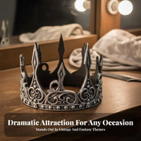 King Crown Lightweight PU Foam Crown Detailed 3D Pattern Ancient King Headpiece for Cosplayers, Actors, Halloween, Stage Performance, Birthday Parties