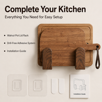 Walnut Lid Organiser, Wall Mounted Rack for Saucepans, Compact Kitchen Storage, Sturdy Pot Lid Holder for Home