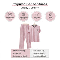 Pyjamas for Women 95% Knit PJs Set with Round Neck and Long Pants, Loungewear for for Home and Sleeping, Plus Size up to 4XL