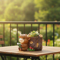 Resin Highland Cow Planter Wood-Grain Highland Cow Flower Pot Adorable Farmhouse for Balcony