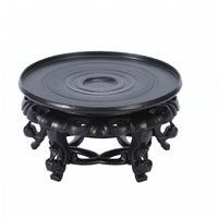 Ornamental Pedestal Tray Black Resin Decorative Tray Stand Cutout Design