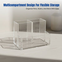 INS Style Minimalist Acrylic Pen Holder, Clear 3-Compartment Desk Organizer, Stationery Storage for Students, Office