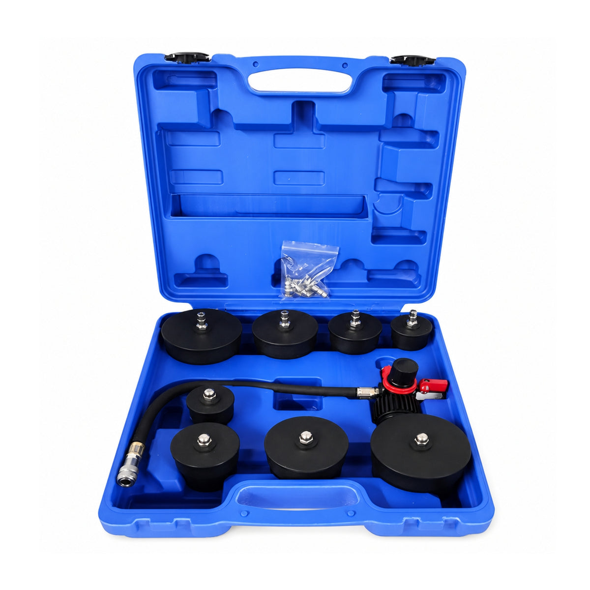 9 Pieces Stepped Turbocharger Boost Leak Tester Kit Heavy Duty Turbo Pressure Tester Kit with Pressure Gauge Portable Turbo Leak Test Tool Adjustable for Mechanics